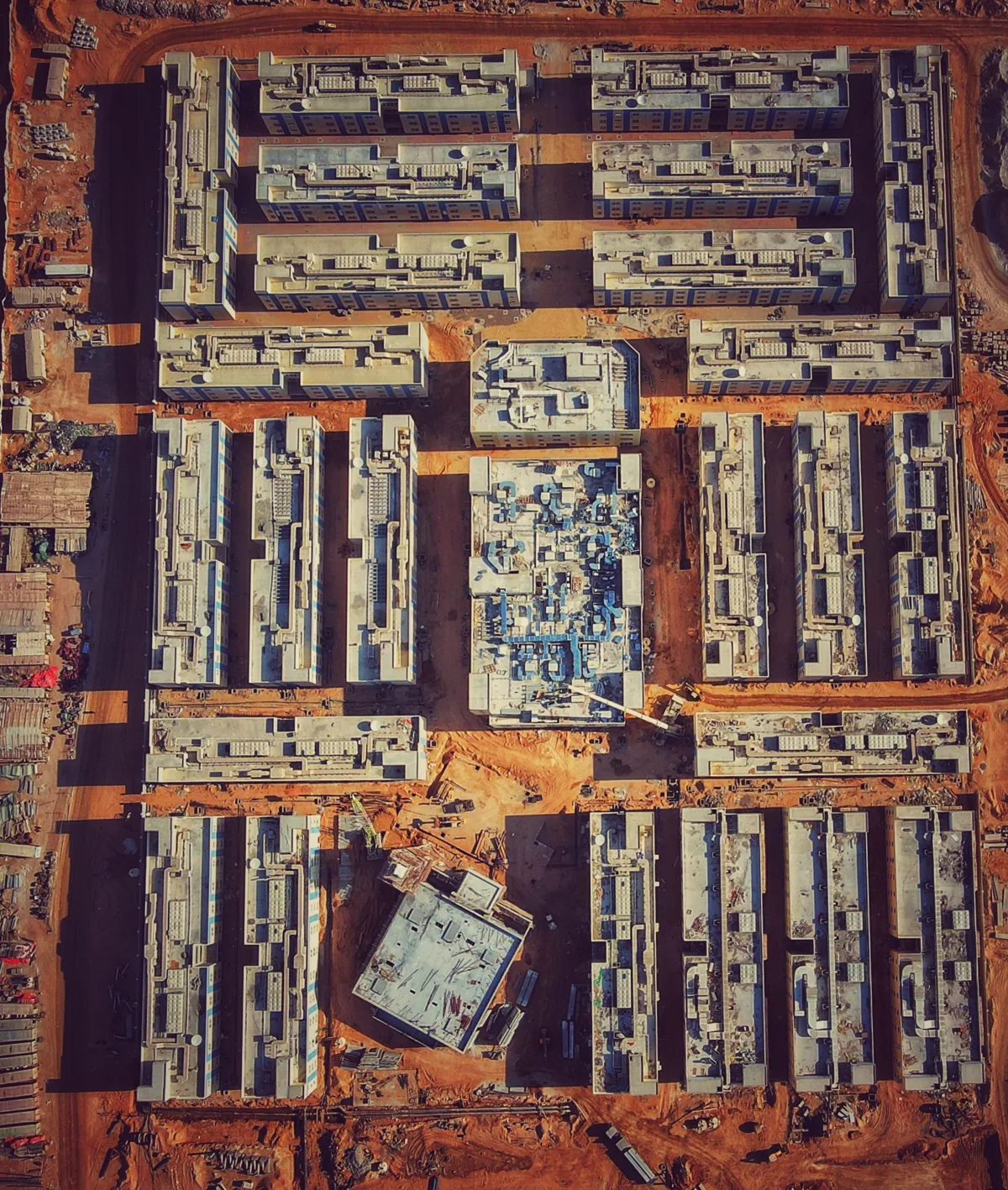 Aerial photograph of a large building complex under construction